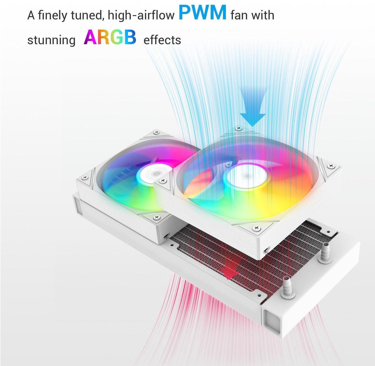 Alt view image 3 of 7 - SAMA L40 CPU Liquid Cooler, 240mm AIO Cooler 4pin PWM Quiet Fans - FDB Bearings ARGB Water Cooling, White CPU Cooler Compatible LGA 1366/115X/2011/1200/1700 and AM4 AM5