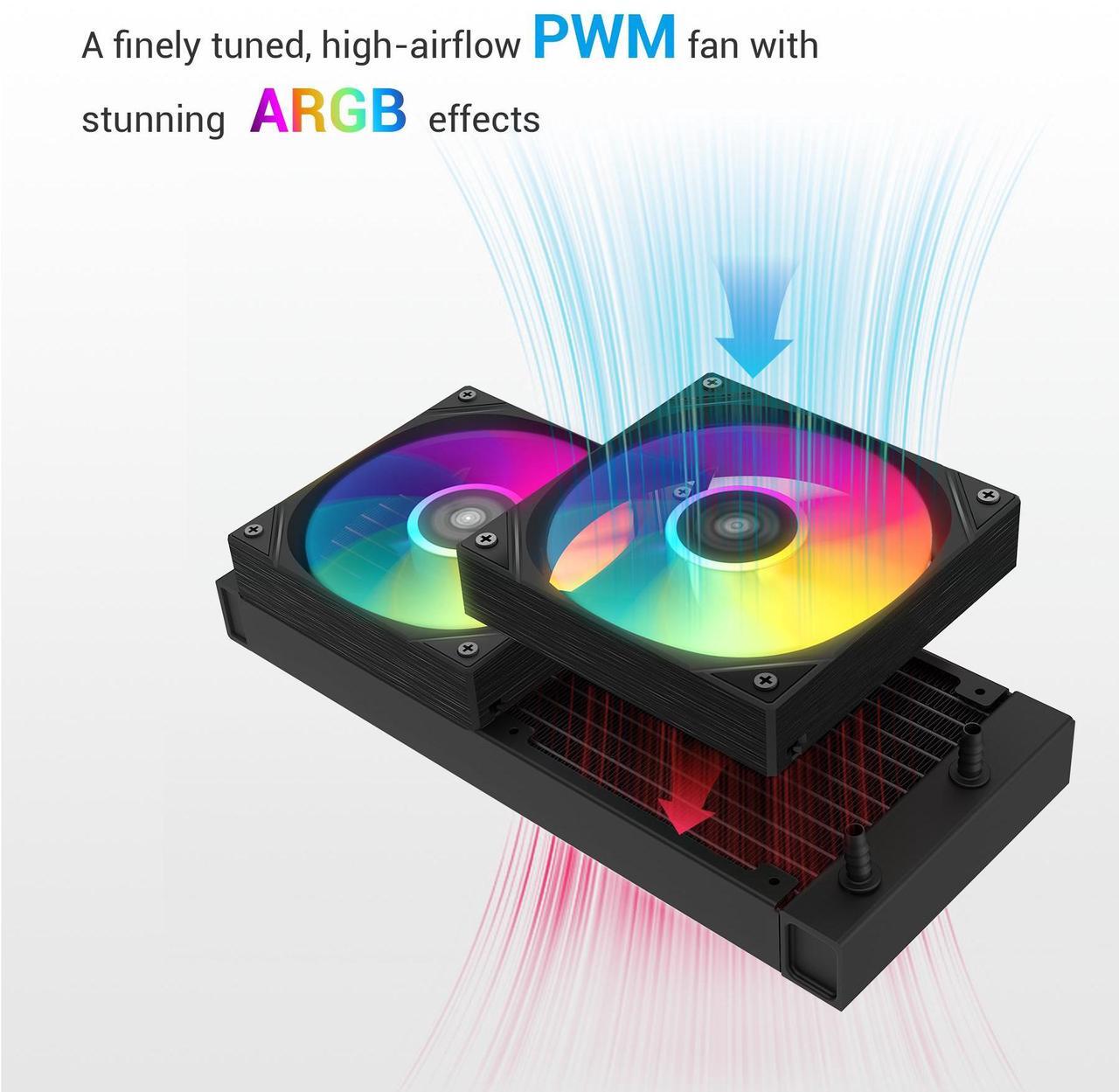 Alt view image 3 of 7 - SAMA L40 CPU Liquid Cooler, 240mm AIO Cooler 4pin PWM Quiet Fans - FDB Bearings ARGB Water Cooling, Black CPU Cooler Compatible LGA 1366/115X/2011/1200/1700 and AM4 AM5