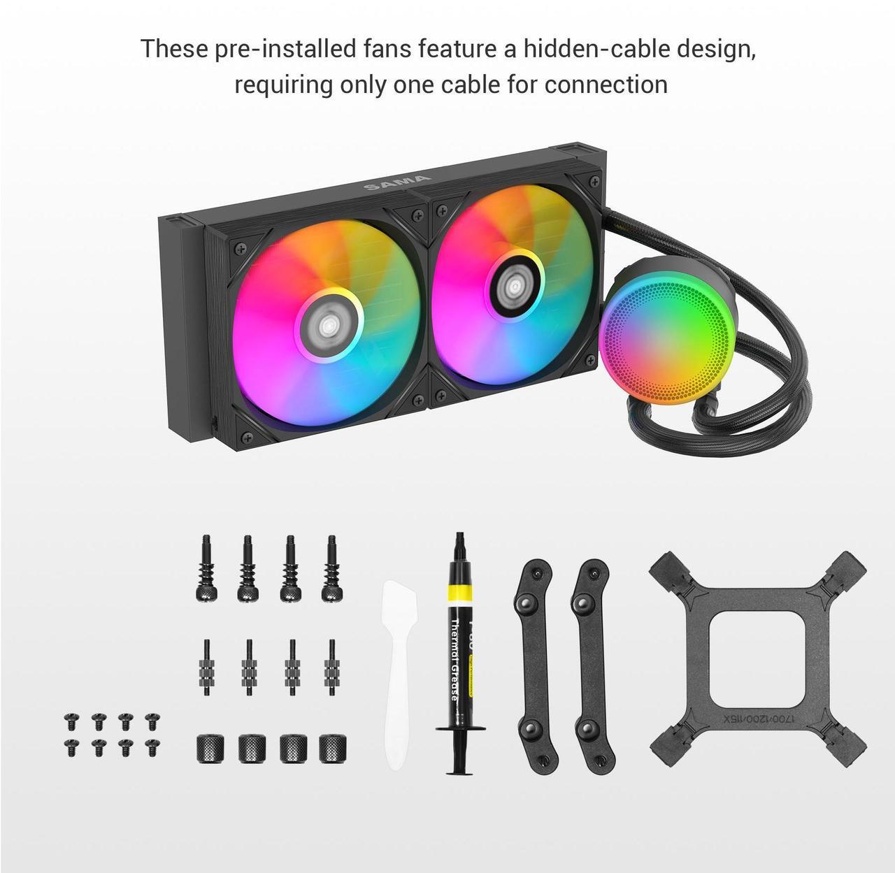 Alt view image 7 of 7 - SAMA L40 CPU Liquid Cooler, 240mm AIO Cooler 4pin PWM Quiet Fans - FDB Bearings ARGB Water Cooling, Black CPU Cooler Compatible LGA 1366/115X/2011/1200/1700 and AM4 AM5