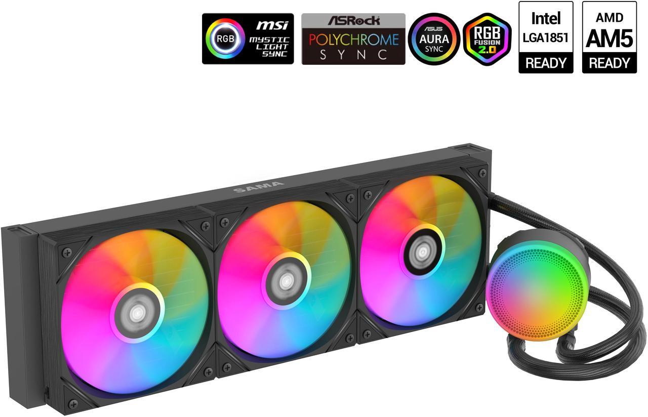 Main image of SAMA L60 Black CPU Liquid Cooler, 240mm AIO Cooler 4pin PWM Quiet Fans - FDB Bearings ARGB Water Cooling, CPU Cooler Compatible LGA 1366/115X/2011/1200/1700 and AM4 AM5SAMA L60 Black CPU Liquid Cooler