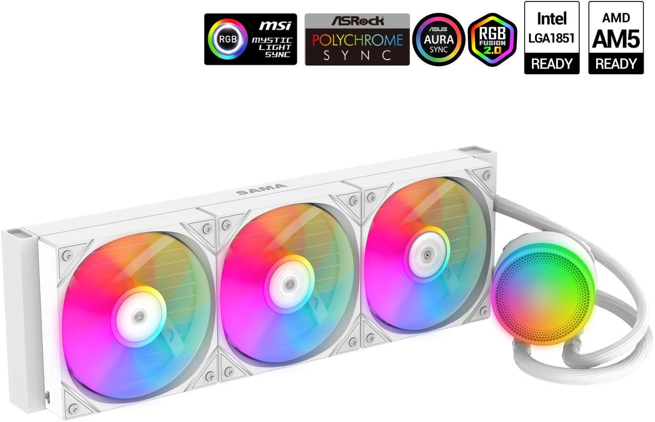 Main image of SAMA L60 CPU Liquid Cooler,  AIO Cooler 360mm 4pin PWM Quiet Fans - FDB Bearings ARGB Water Cooling, White CPU Cooler Compatible LGA 1366/115X/2011/1200/1700 and AM4 AM5