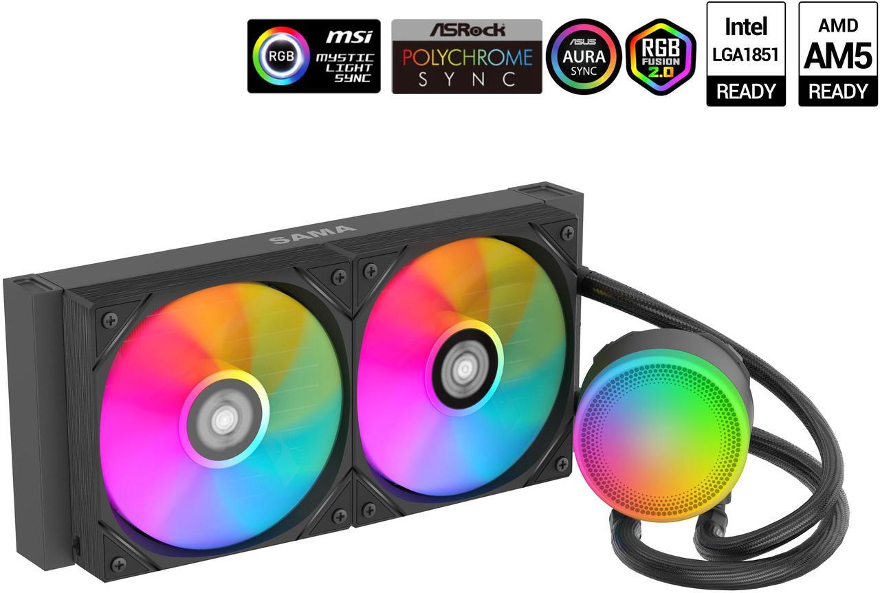 Main image of SAMA L40 CPU Liquid Cooler, 240mm AIO Cooler 4pin PWM Quiet Fans - FDB Bearings ARGB Water Cooling, Black CPU Cooler Compatible LGA 1366/115X/2011/1200/1700 and AM4 AM5