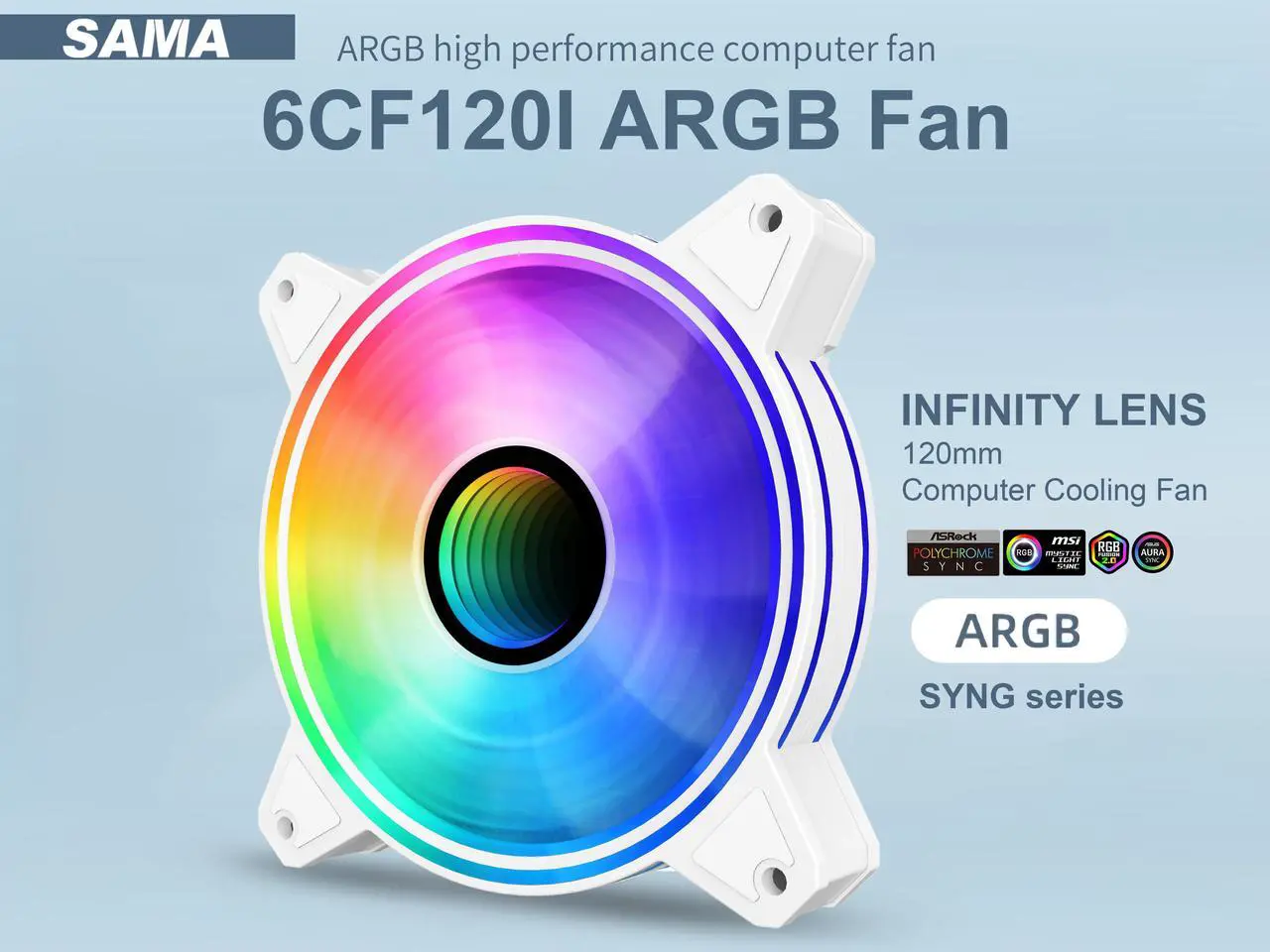 Alt view image 2 of 7 - SAMA 6CF1202I Series, ARGB 120mm Fan, Extremely Cooling Performance, Computer Case Fan, Single Fan - White
