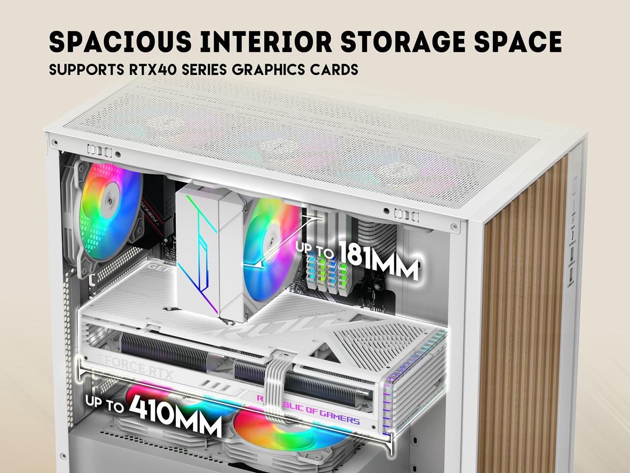 Alt view image 3 of 7 - SAMA V Nature ATX MATX Mid Tower PC Case - Front Panel with 10 Walnut Colored European Beech Wood,4 Addressable RGB Fans Pre-Installed