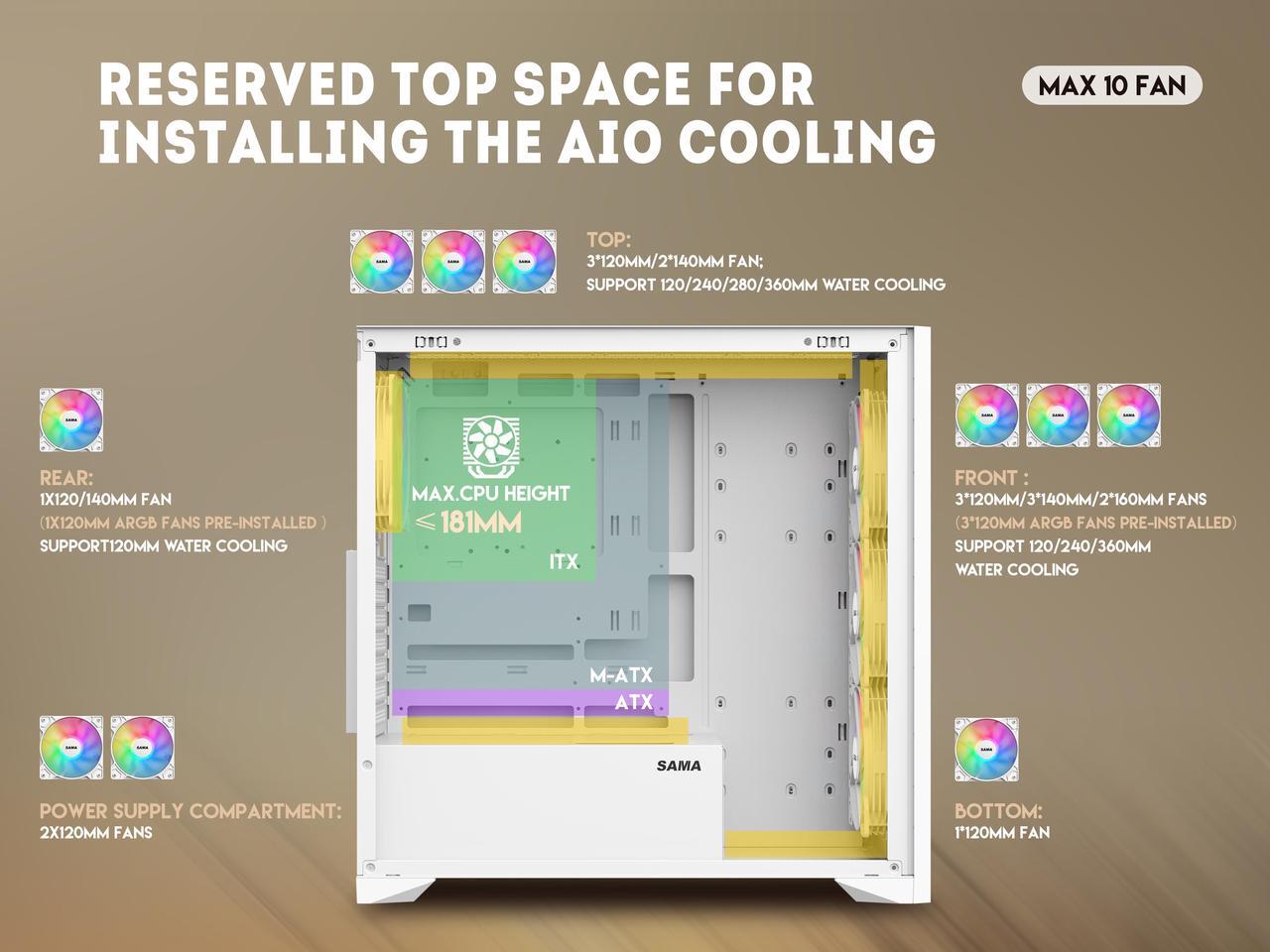 Alt view image 4 of 7 - SAMA V Nature ATX MATX Mid Tower PC Case - Front Panel with 10 Walnut Colored European Beech Wood,4 Addressable RGB Fans Pre-Installed