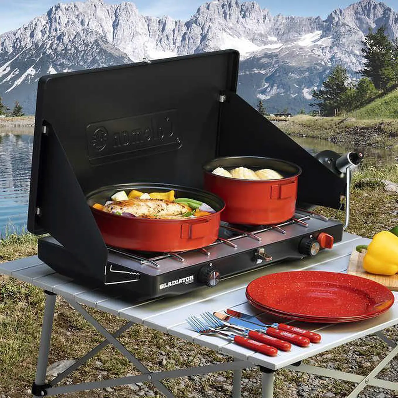 Alt view image 2 of 4 - Coleman Gladiator 2 Burner Stove Ourdoor Activities/Camping