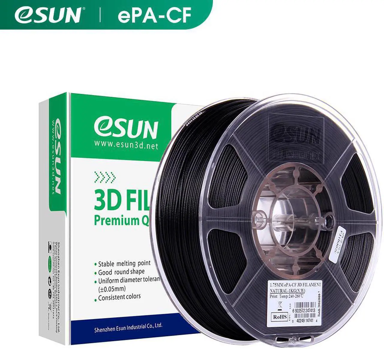 Main image of eSUN Carbon Fiber Filled Nylon Filament 1.75mm, 3D Printer Filament PA-CF, Dimensional Accuracy +/- 0.05mm, 1KG Spool (2.2 LBS) 3D Printing Filament for 3D Printers, Natural