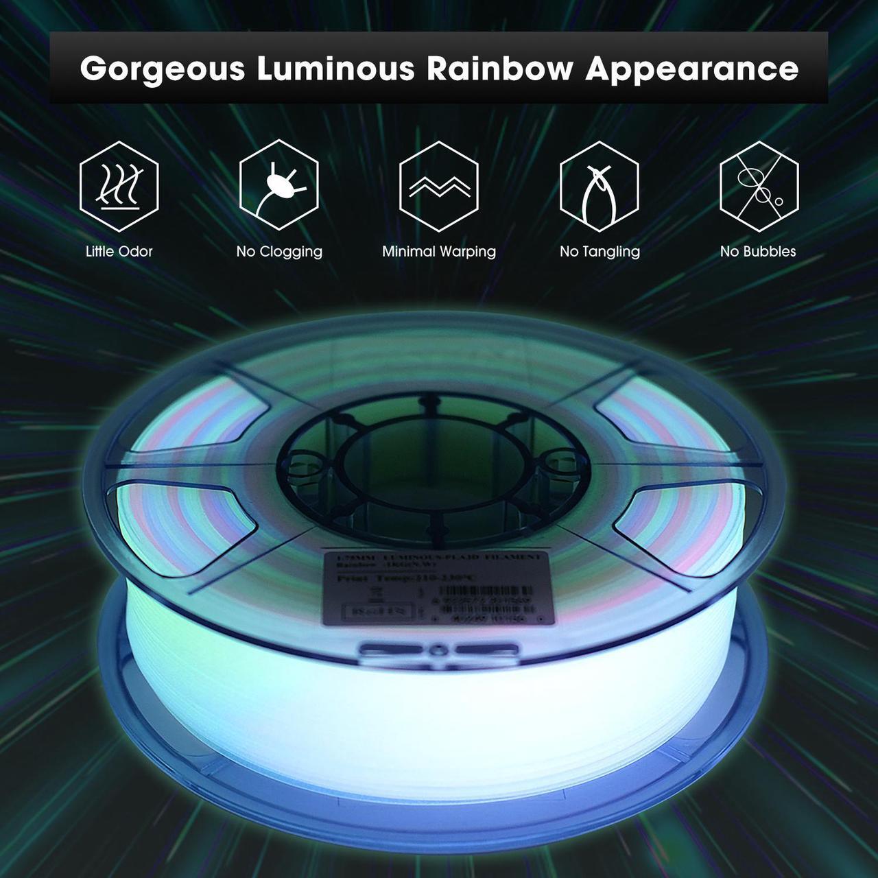 Alt view image 5 of 6 - eSUN Luminous-Rainbow PLA 3D Filament Glow in The Dark Multicolor Changes 1kg