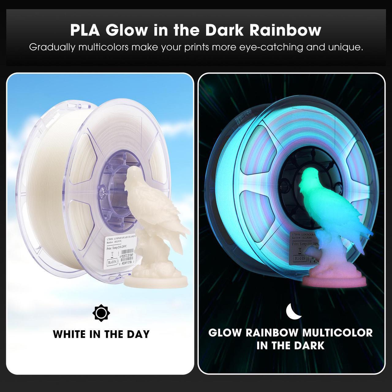 Alt view image 2 of 6 - eSUN Luminous-Rainbow PLA 3D Filament Glow in The Dark Multicolor Changes 1kg