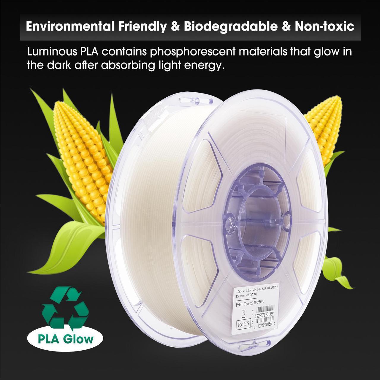 Alt view image 6 of 6 - eSUN Luminous-Rainbow PLA 3D Filament Glow in The Dark Multicolor Changes 1kg