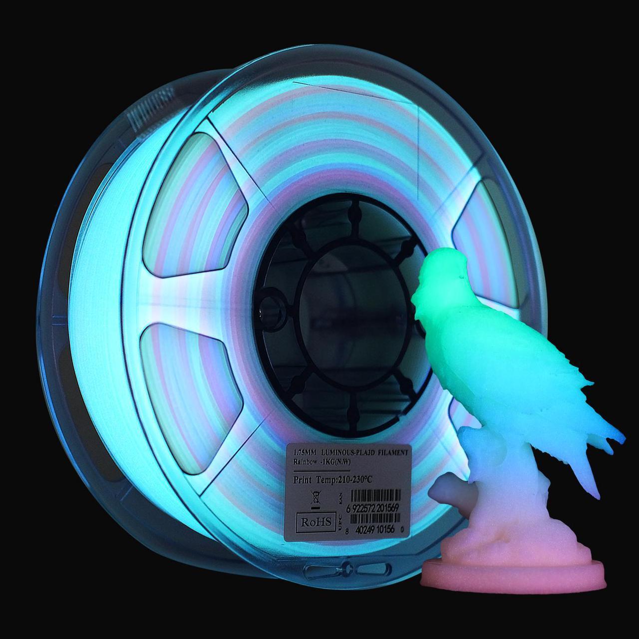 Main image of eSUN Luminous-Rainbow PLA 3D Filament Glow in The Dark Multicolor Changes 1kg