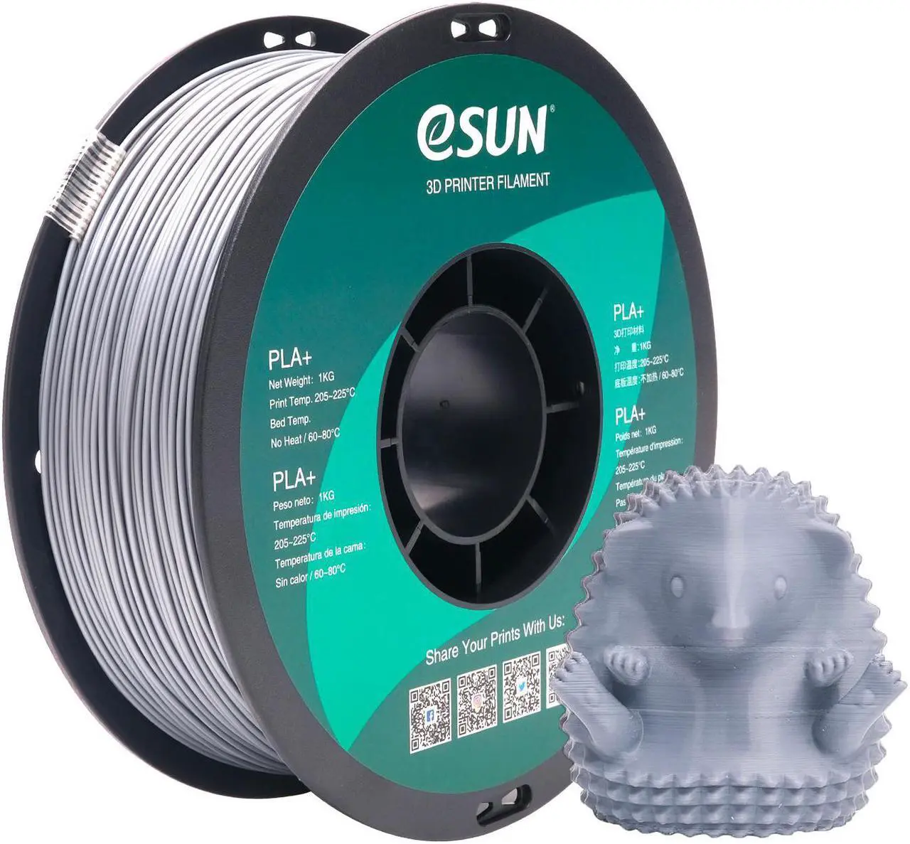 Main image of eSUN -Wholesale- 10 Rolls PLA+ Filament 1.75mm, 3D Printer Filament PLA Plus, Dimensional Accuracy +/- 0.03mm, 1KG Spool (2.2 LBS) 3D Printing Filament for 3D Printers Silver