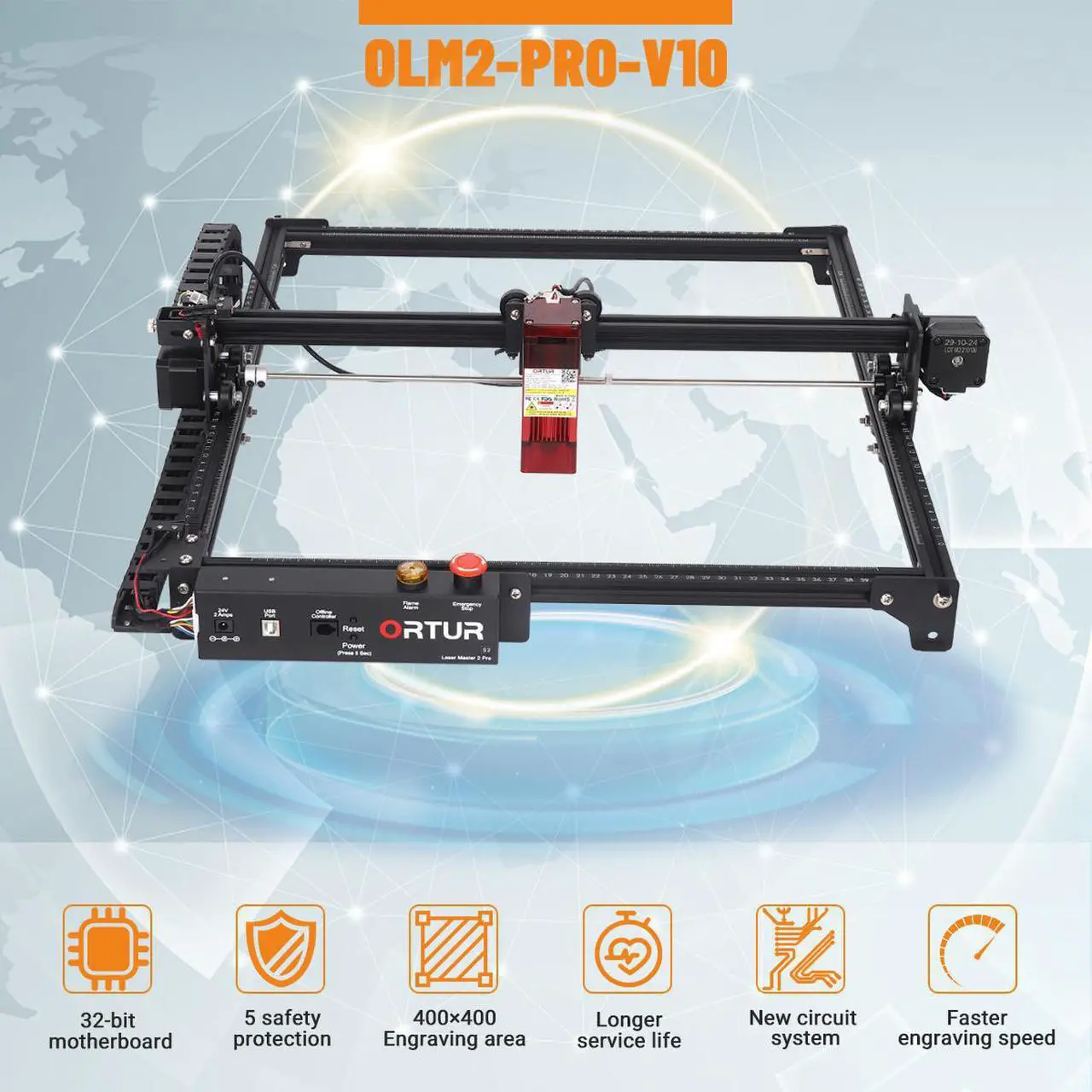 Alt view image 5 of 7 - ORTUR Laser Master 2 Pro S2-SF Laser Engraver, Laser Engraving Cutting Machine, DIY Laser Marking for Metal, Wood, Compresed Spot CNC, 32-bit Motherboard LaserGRBL(LightBurn), 400x400mm