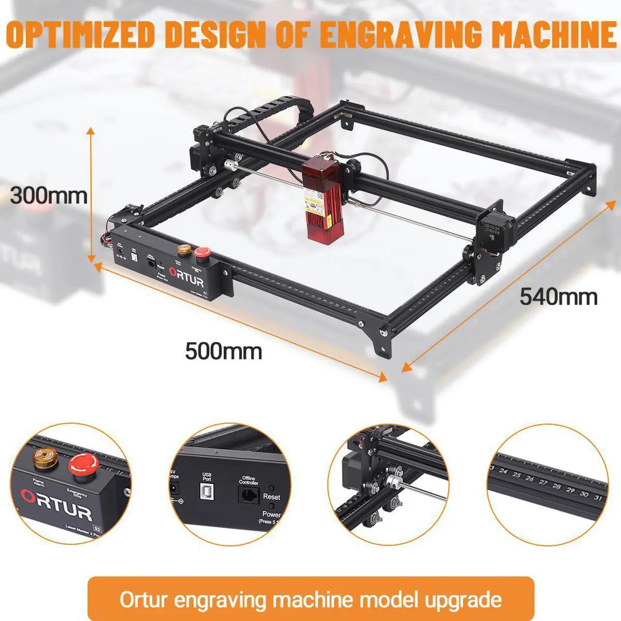 Alt view image 4 of 7 - ORTUR Laser Master 2 Pro S2-SF Laser Engraver, Laser Engraving Cutting Machine, DIY Laser Marking for Metal, Wood, Compresed Spot CNC, 32-bit Motherboard LaserGRBL(LightBurn), 400x400mm