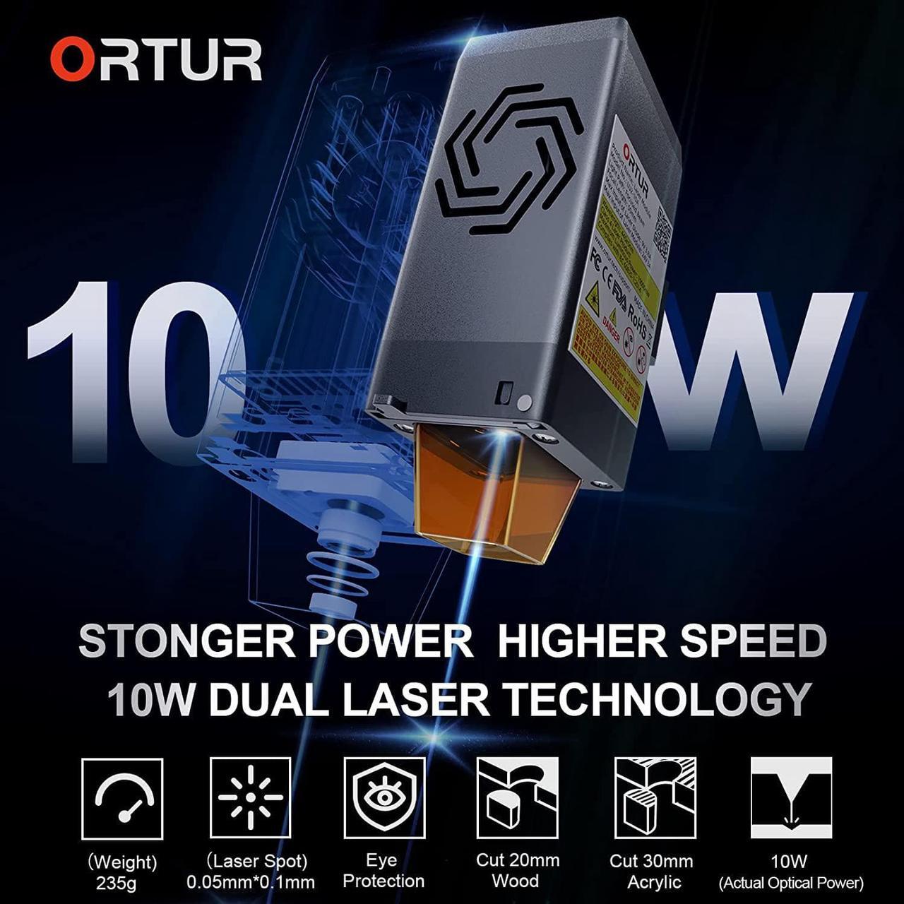 Alt view image 2 of 7 - ORTUR Laser Master 3 10W Output Power Laser Engraver, 0.05 * 0.1mm Compressed Spot Laser Cutter add App Offline Control High Power Laser Engraver for Wood and Metal (with Air Assist Nozzle)