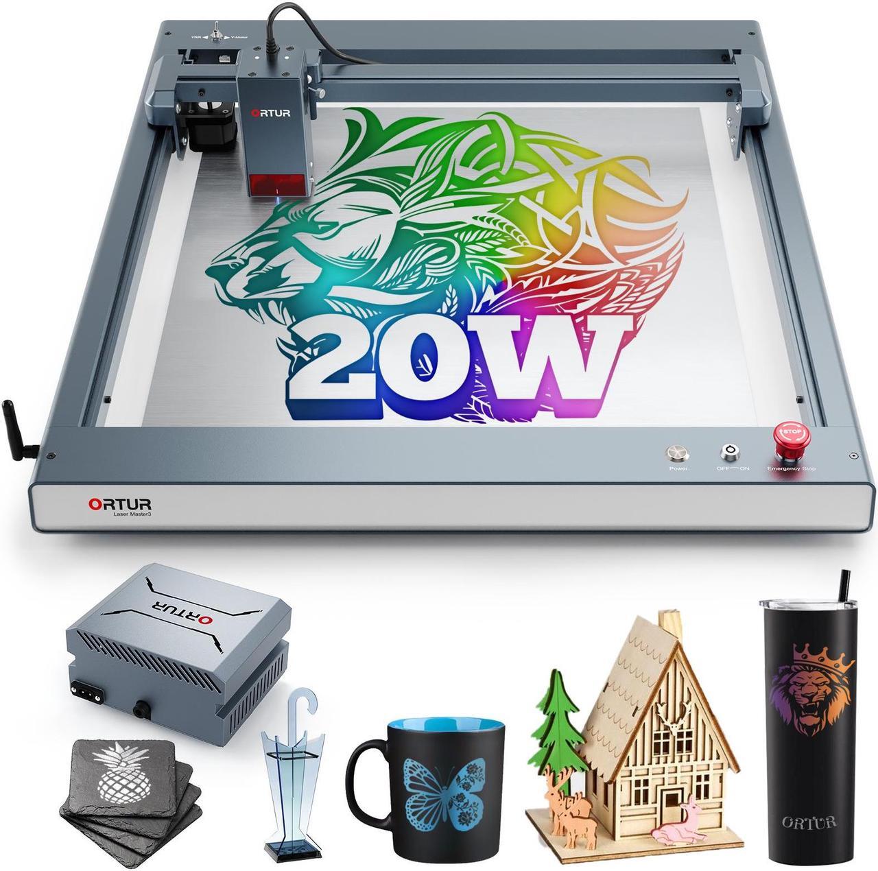 Main image of ORTUR Laser Master 3 with 50L Air Assist, 20W Output Laser Engraver and Cutter, 20000mm/min Engraving Speed and App Control Laser Engraving Machine, 380+ Colors Engraving On Metal Steel, 0.08mmx0.08mm