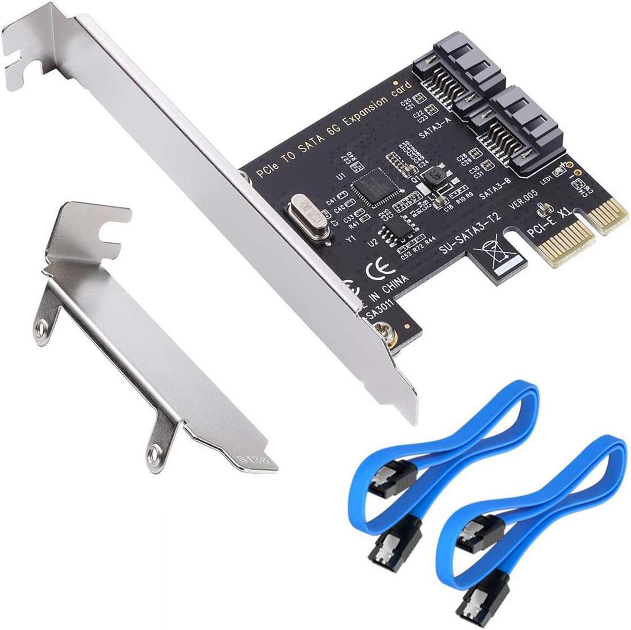 PCI Express SATA 3.0 Controller Card, 2-Port PCIe to SATA III 6GB / s Built-in Adapter Converter, PCI-E to SATA 3.0 Disk Array Card,with Small Bracket and 2 SATA Cable Support SSD and HDD