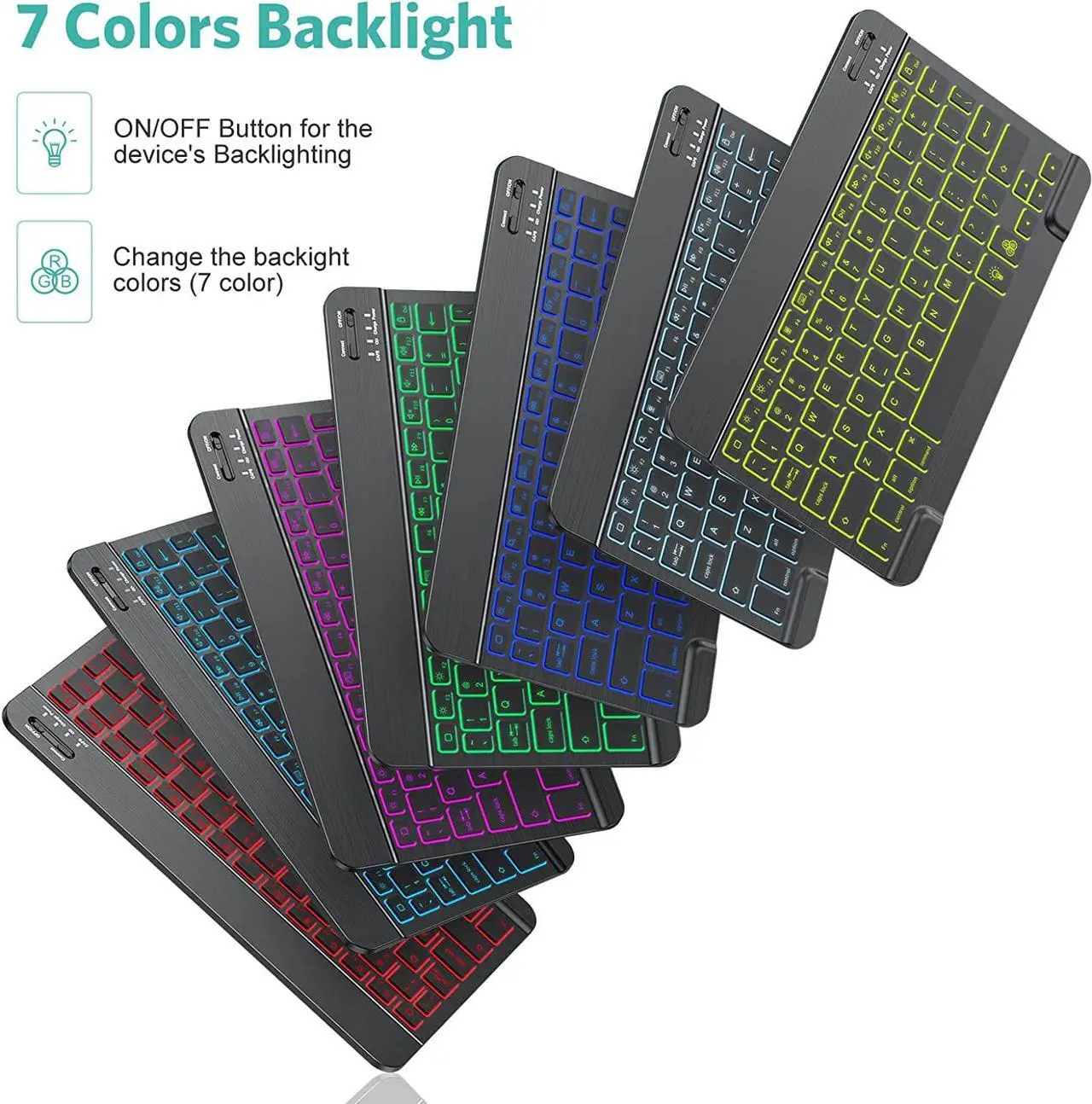 Alt view image 2 of 7 - TECURS Bluetooth Keyboard and Mouse Combo for iPad - Rechargeable Wireless Keyboard & Mouse with 7-Color Backlit Compatible with iPad 10th/9th/8th Gen, iPad Pro/Air/Mini, iPhone15/14/13 Pro, Black