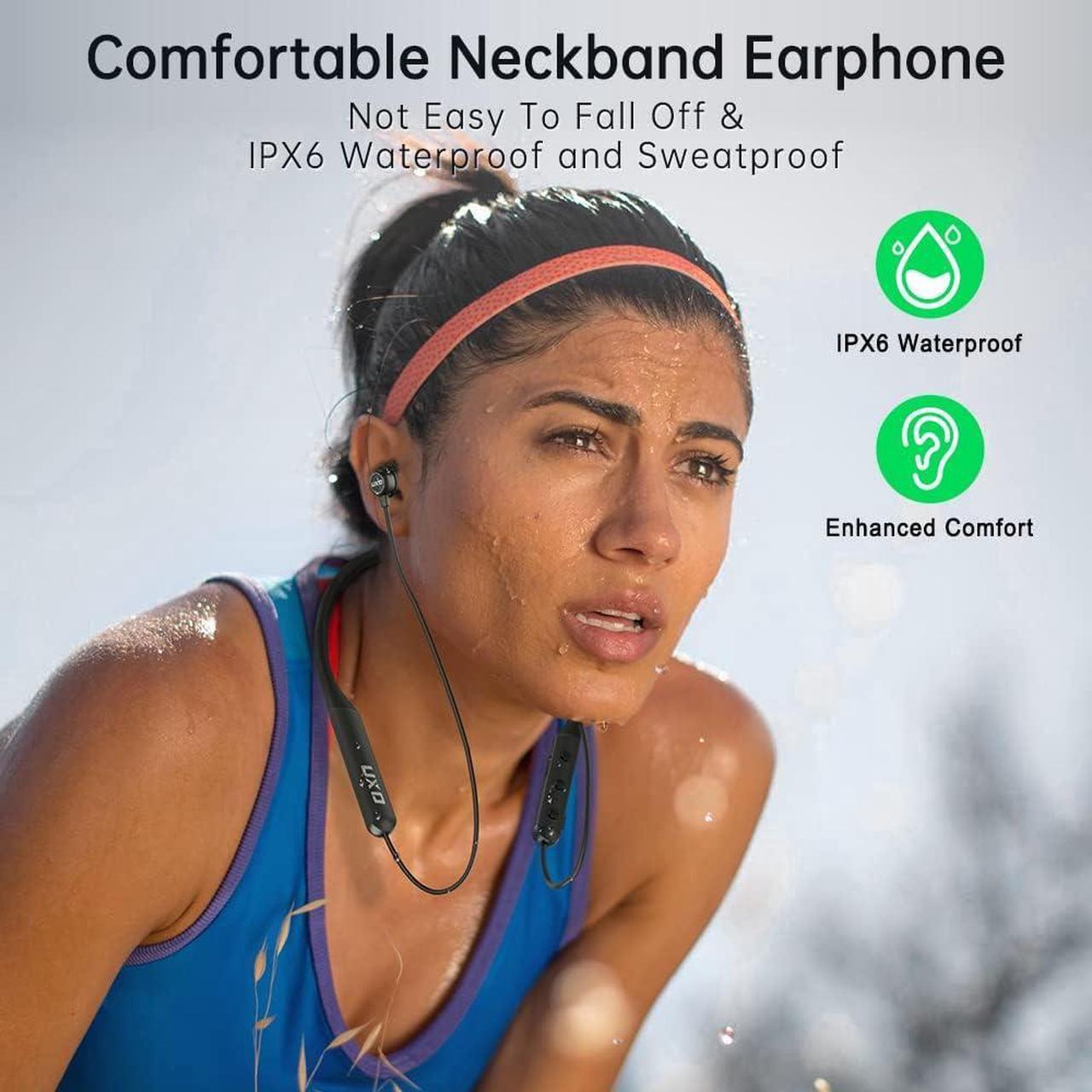 Alt view image 2 of 7 - UXD Bluetooth Headphones, Wireless Headphones with Magnetic Earbuds and Microphone, IPX6 Sweatproof Bluetooth Headset, 20 Hours Playtime Earphones for Gym Running Outdoor Sports Workout