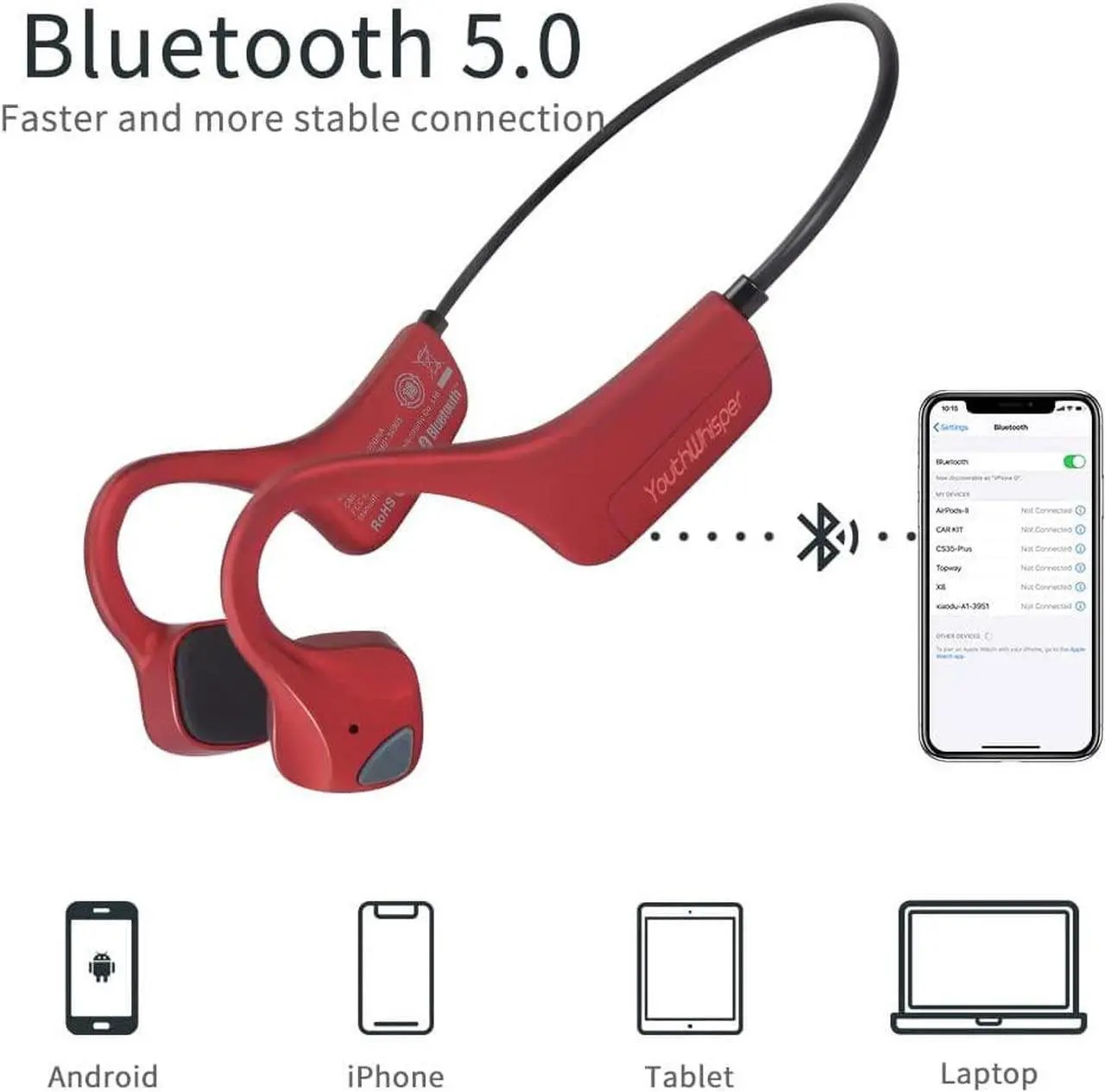 Alt view image 2 of 6 - Bone Conduction Headphones Bluetooth with Mic Wireless Computer Headsets with Microphone Open Ear Bluetooth Earphones Noise Cancelling Multi-Point Connection for PC, Working