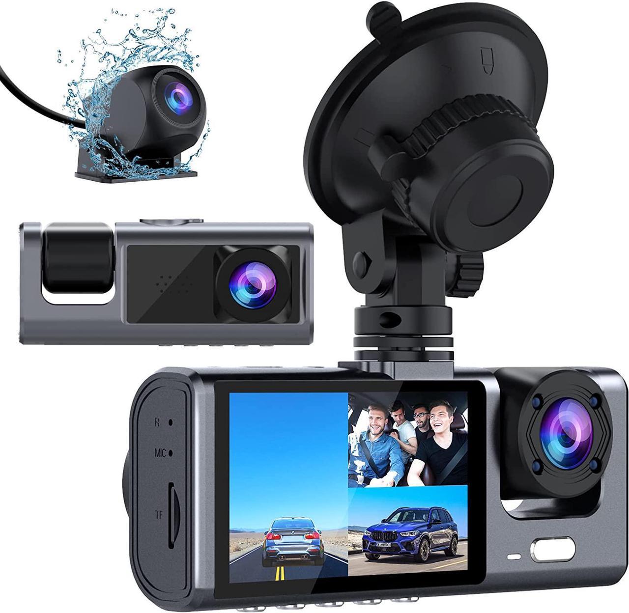 Main image of 3 Channel Dash Cam Front and Rear Inside, 1080P Dash Camera for Cars, Dashcam Three Way Triple Car Camera with IR Night Vision, Loop Recording, G-Sensor, Parking Monitor, 24 Hours Recording