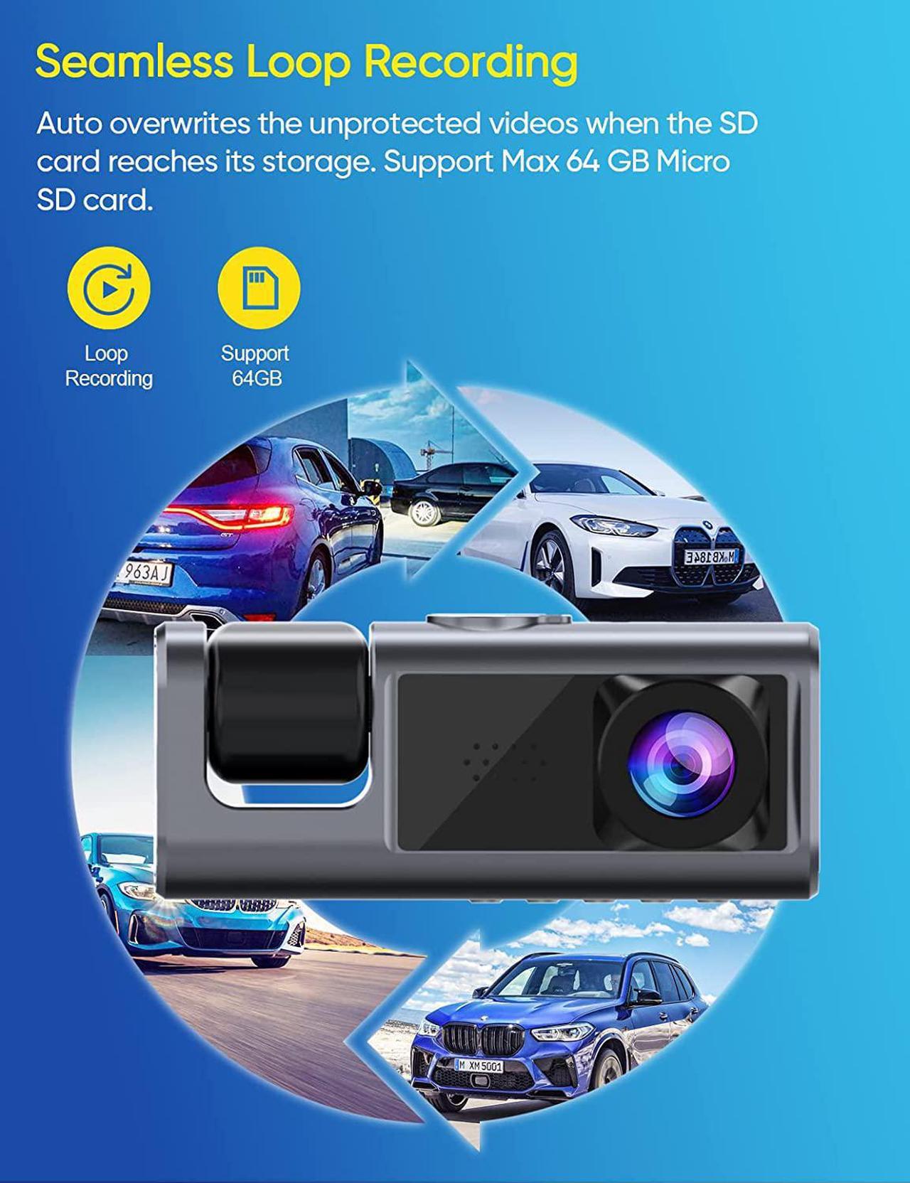 Alt view image 6 of 7 - 3 Channel Dash Cam Front and Rear Inside, 1080P Dash Camera for Cars, Dashcam Three Way Triple Car Camera with IR Night Vision, Loop Recording, G-Sensor, Parking Monitor, 24 Hours Recording