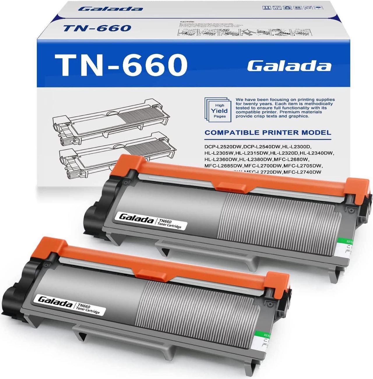 Galada Compatible Toner Cartridge Replacement for Brother TN630 TN660 TN-630 TN-660 for Dcp-l2520dw Dcp-l2540dw Mfc-l2700dw Mfc-l2720dw Mfc-l2740dw Hl-l2340dw Hl-l2320d Hl-l2360dw Hl-l2380dw 2 Pack