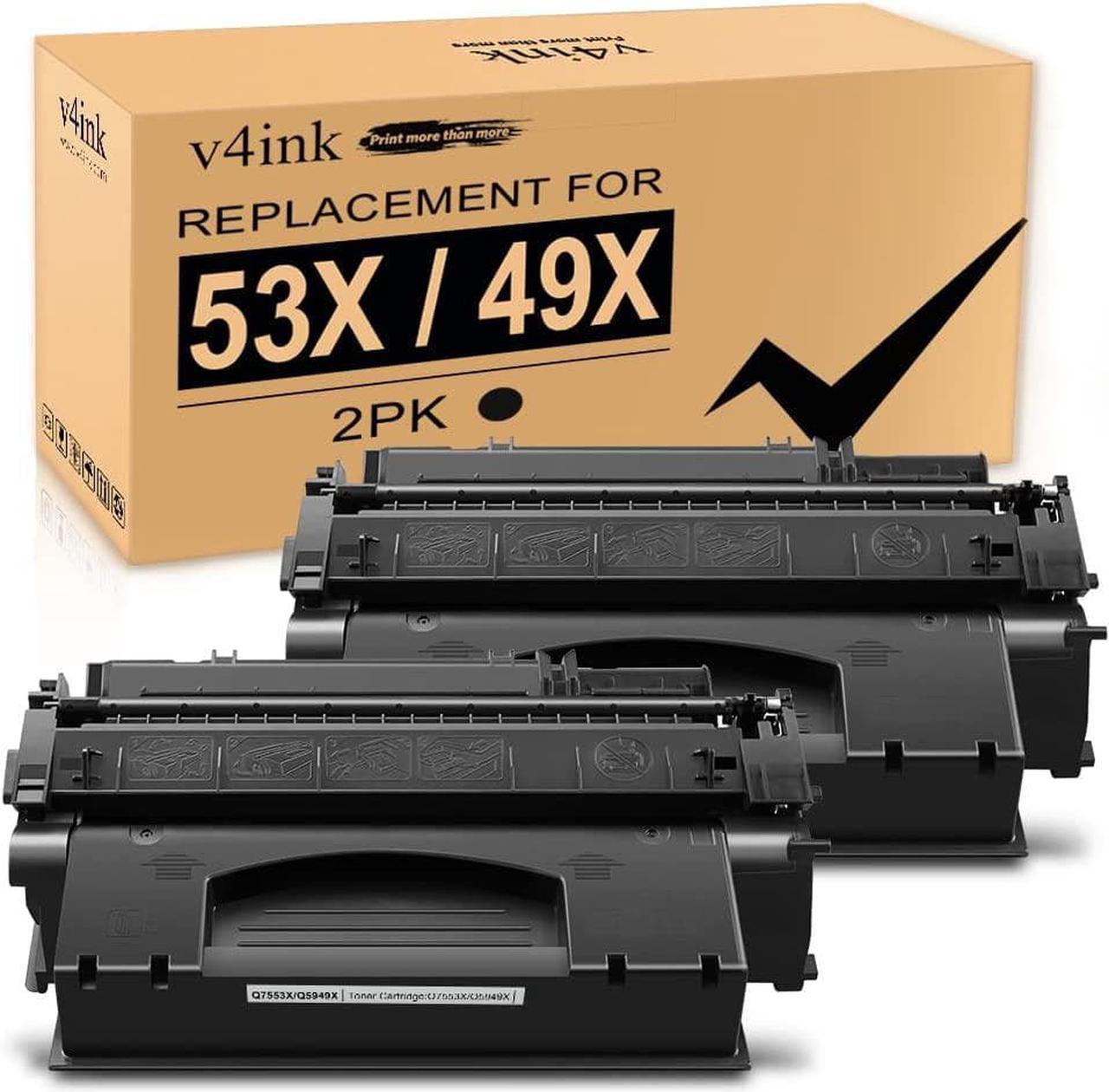 V4INK Compatible Toner Cartridge Replacement for HP 49X Q5949X HP 53X 7553X (Black, 2-Pack), for use in HP Laserjet P2010 P2014 P2015 P2015d P2015dn P2015n P2015x M2727MFP M2727nf MFP Printer