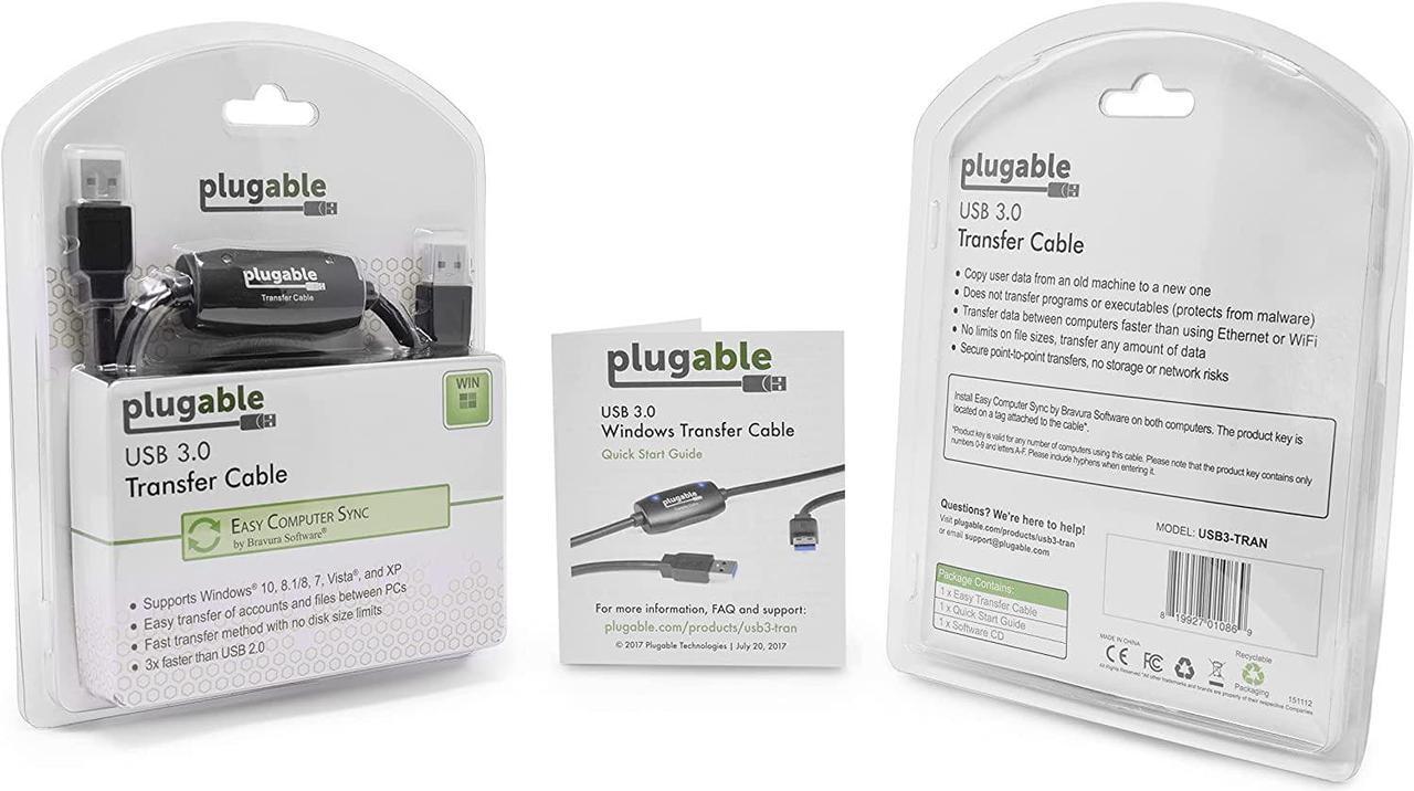 Alt view image 5 of 6 - Plugable USB 3.0 Transfer Cable, Unlimited Use, Transfer Data Between 2 Windows PC's, Compatible with Windows 11, 10, 8.1, 8, 7, Vista, XP, Bravura Easy Computer Sync Software Included