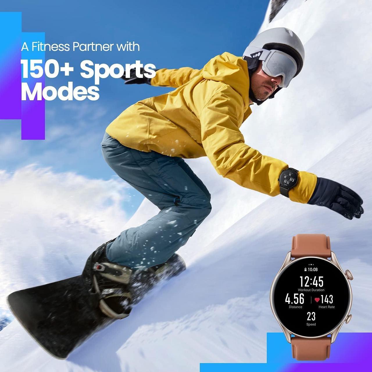 Alt view image 4 of 7 - Amazfit GTR 3 Pro Smart Watch for Men,12-Day Battery Life, Alexa Built-in, Bluetooth Call & Text, GPS & 150 Sports Modes, 1.45AMOLED Display, Fitness Watch with SpO2 Heart Rate Tracker, Black