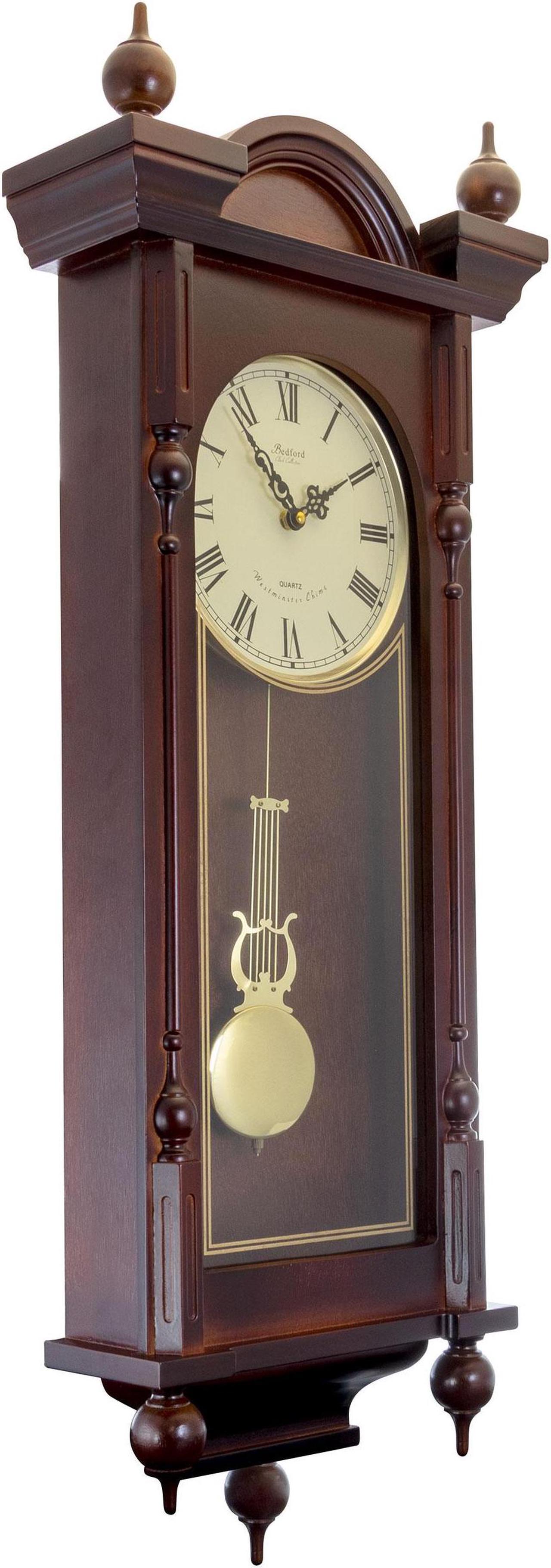 Alt view image 4 of 8 - Bedford Clock Collection 31" Antique Mahogany Cherry Oak Chiming Wall Clock with Roman Numerals