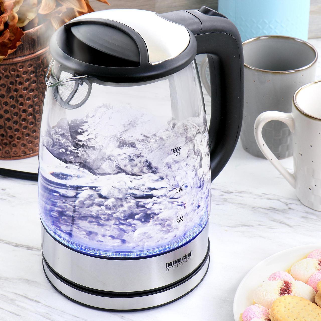 Alt view image 6 of 7 - Better chef cordless Electric glass Kettle  7-cup Borosilicate glass  Stainless Steel  LED Light  360-deg Swivel Base  Auto Boil-Dry Shut-Off
