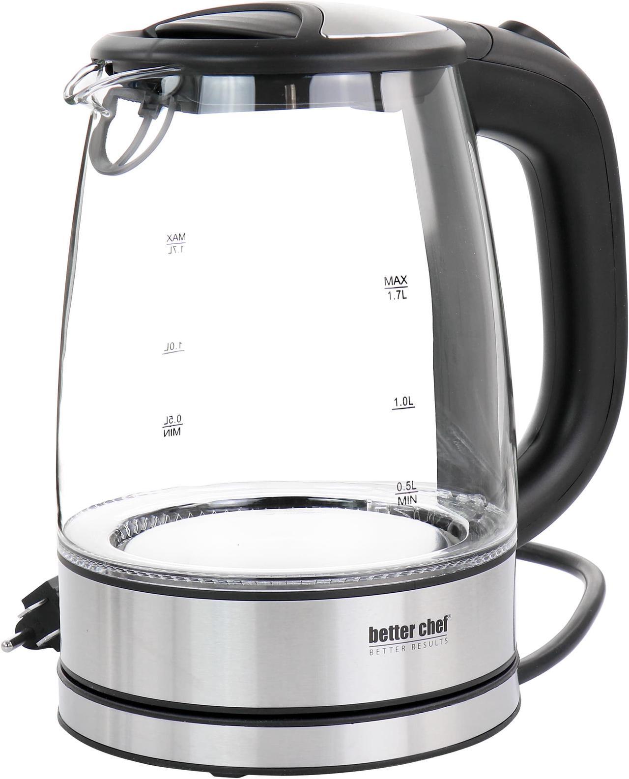 Alt view image 2 of 7 - Better chef cordless Electric glass Kettle  7-cup Borosilicate glass  Stainless Steel  LED Light  360-deg Swivel Base  Auto Boil-Dry Shut-Off