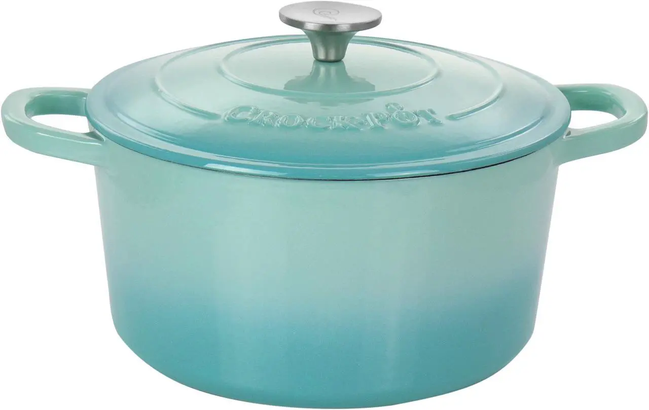 Crock-Pot Artisan 2 Piece 5 Quarts Enameled Cast Iron Dutch Oven in Aqua Blue