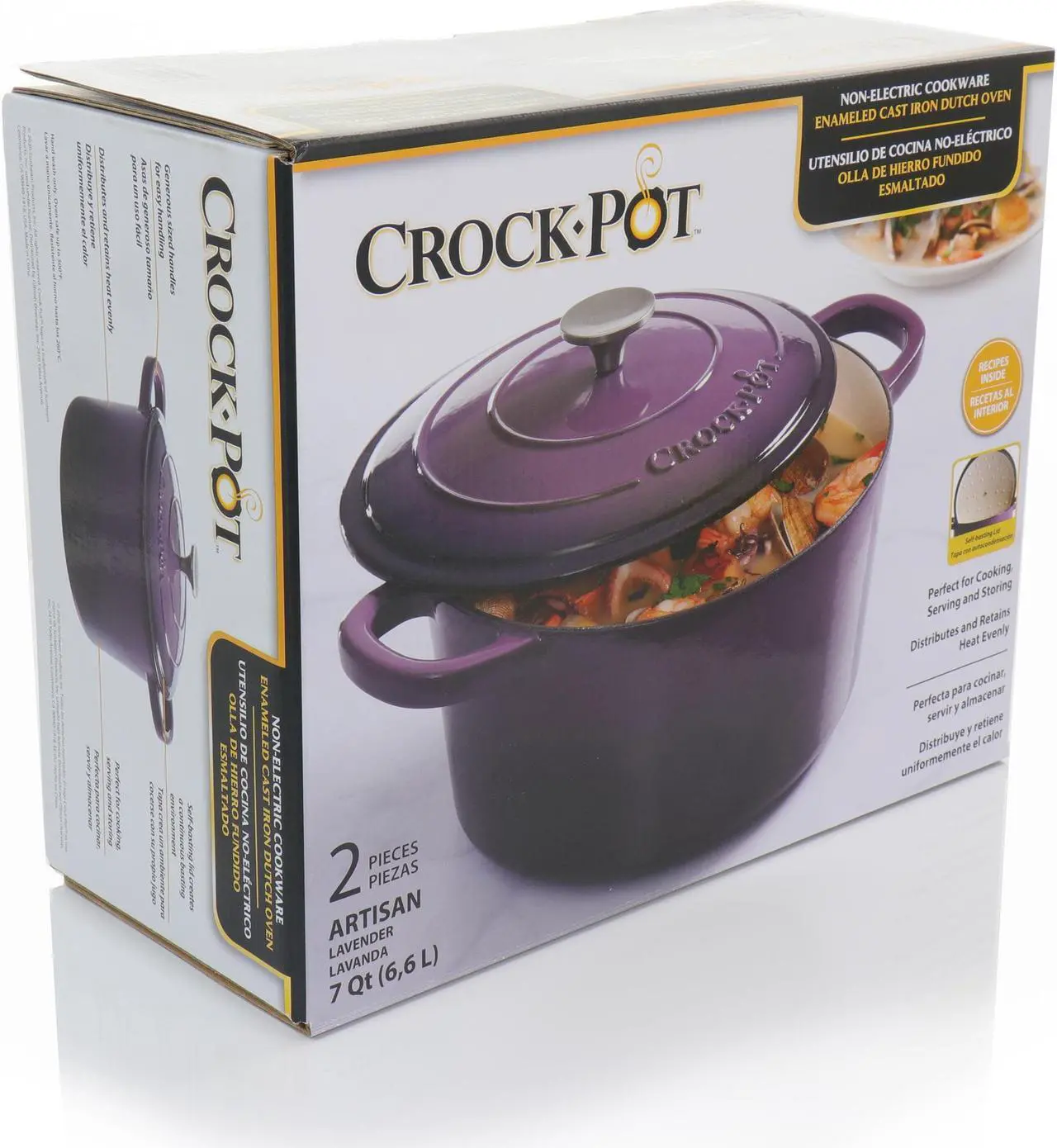 Alt view image 3 of 8 - Crock-Pot Artisan 2 Piece 5 Quart Enameled Cast Iron Dutch Oven with Lid in Lavender