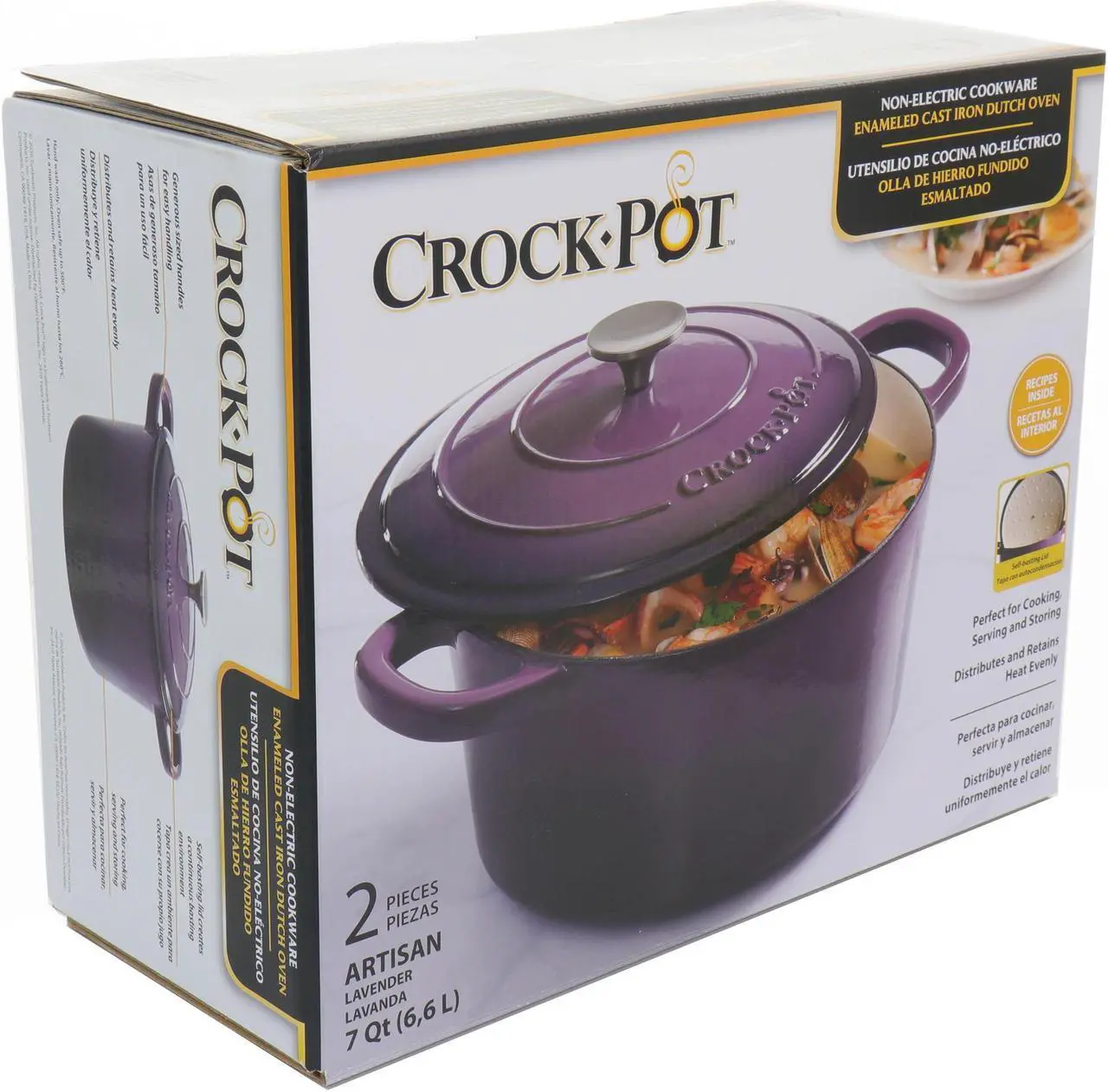Alt view image 4 of 8 - Crock-Pot Artisan 2 Piece 5 Quart Enameled Cast Iron Dutch Oven with Lid in Lavender