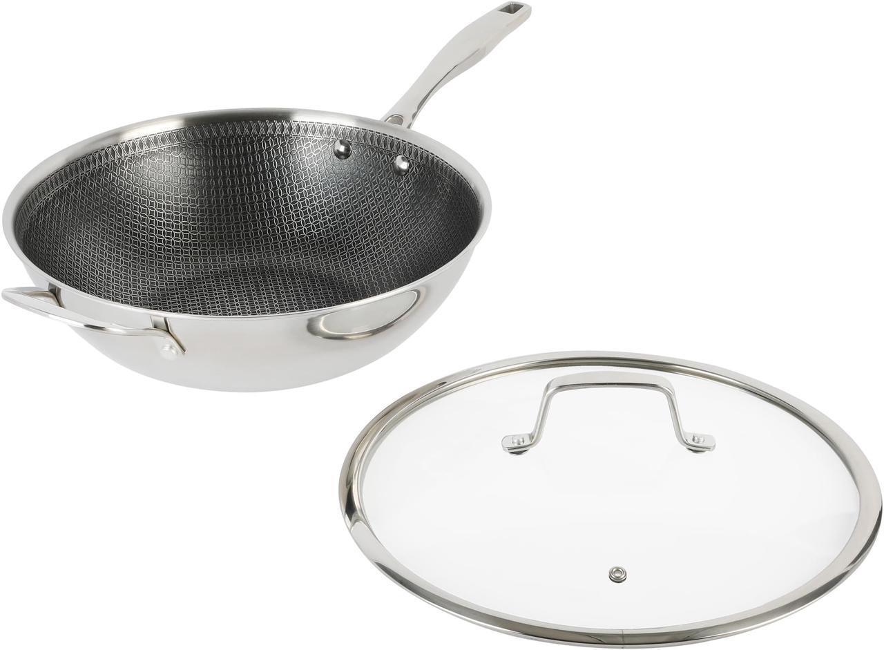 Alt view image 2 of 8 - Kenmore Luke 12 Inch Non-Stick Tri-Ply Stainless Steel Wok with Glass Lid