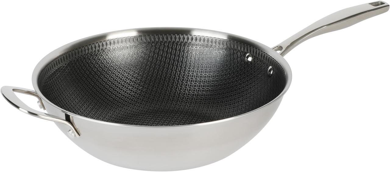 Alt view image 3 of 8 - Kenmore Luke 12 Inch Non-Stick Tri-Ply Stainless Steel Wok with Glass Lid