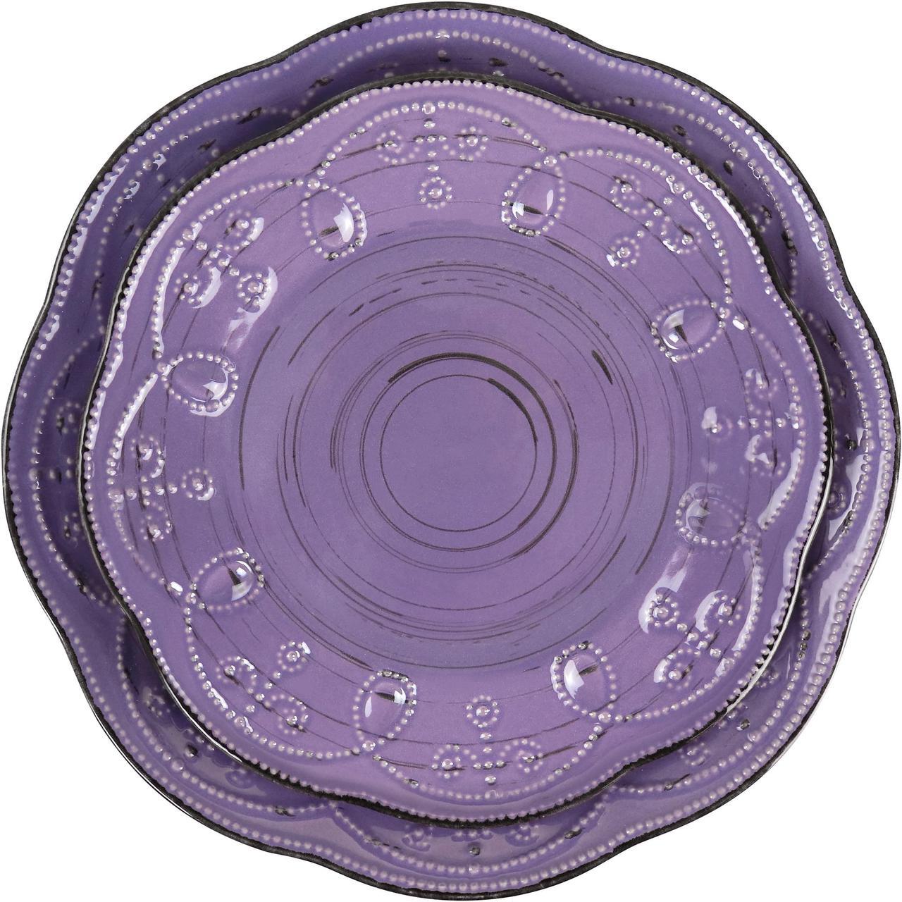 Alt view image 4 of 9 - Elama Rustic Birch 16 Piece Stoneware Dinnerware Set in Purple