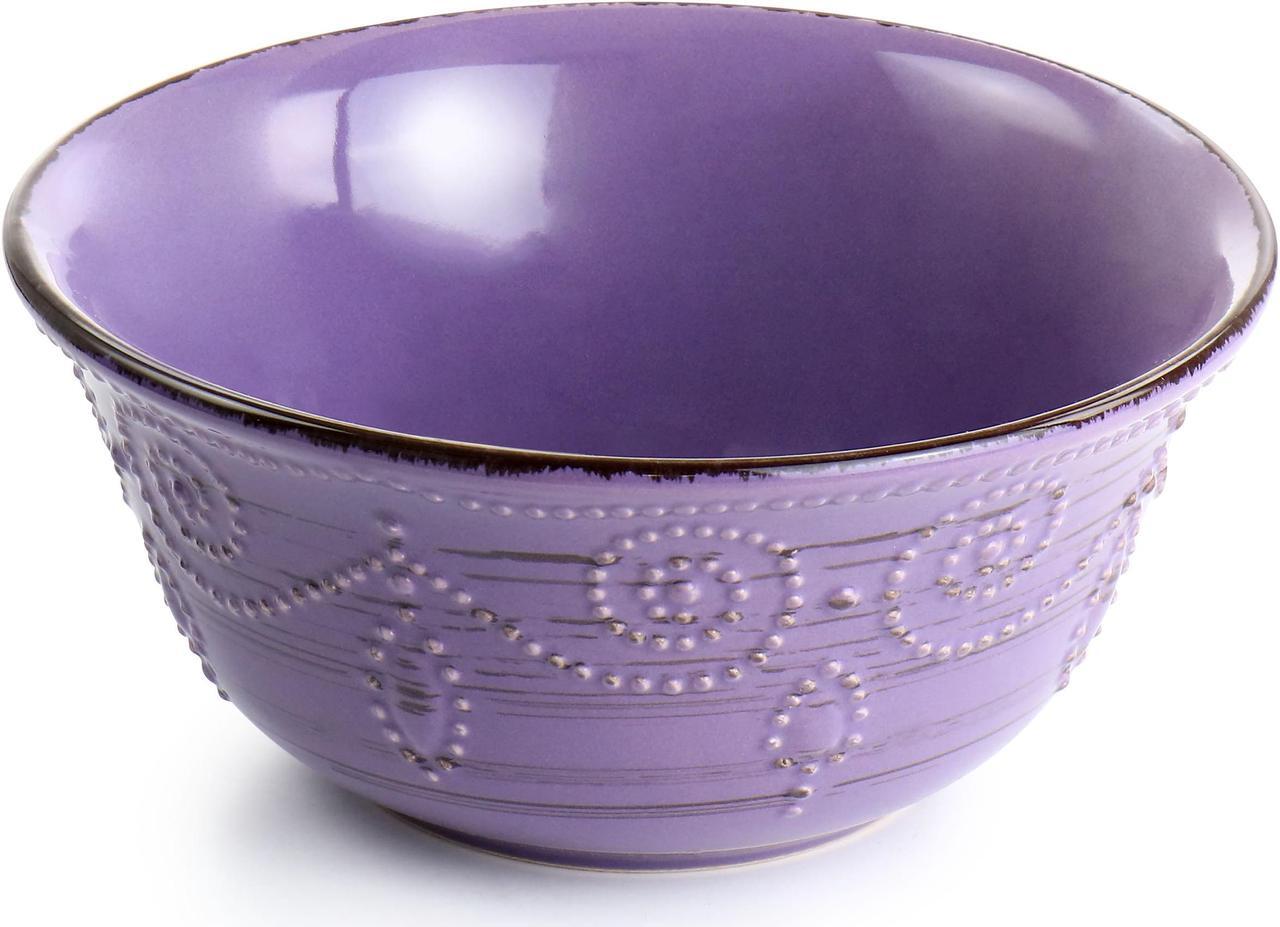 Alt view image 5 of 9 - Elama Rustic Birch 16 Piece Stoneware Dinnerware Set in Purple