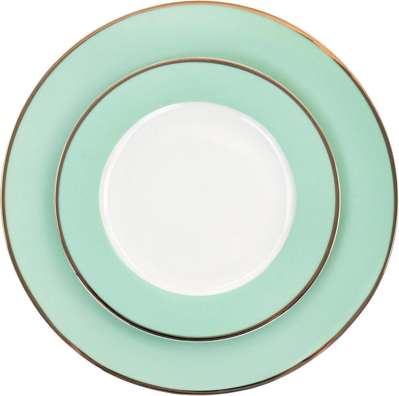 Alt view image 4 of 7 - Martha Stewart Gold Rimmed 12 Piece Fine Ceramic Dinnerware Set in Mint