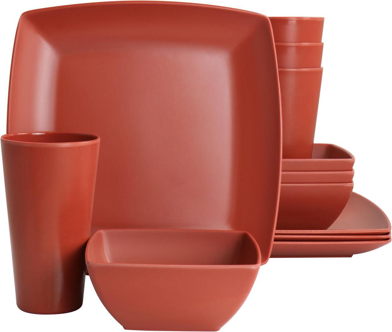 Main image of Gibson Home Grayson Melamine 12 Piece Square Dinnerware Set in Orange