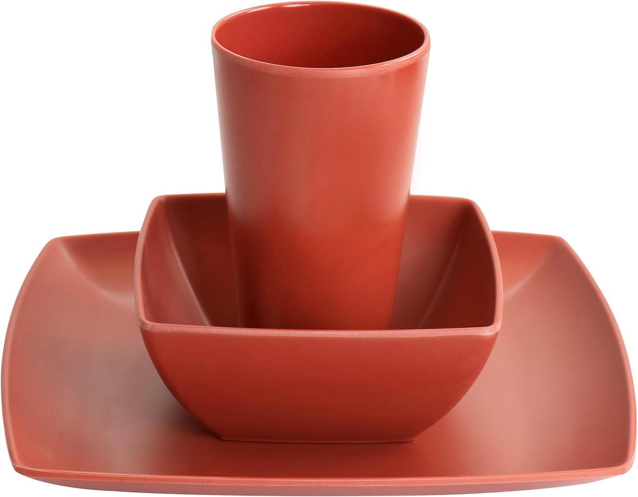Alt view image 3 of 7 - Gibson Home Grayson Melamine 12 Piece Square Dinnerware Set in Orange
