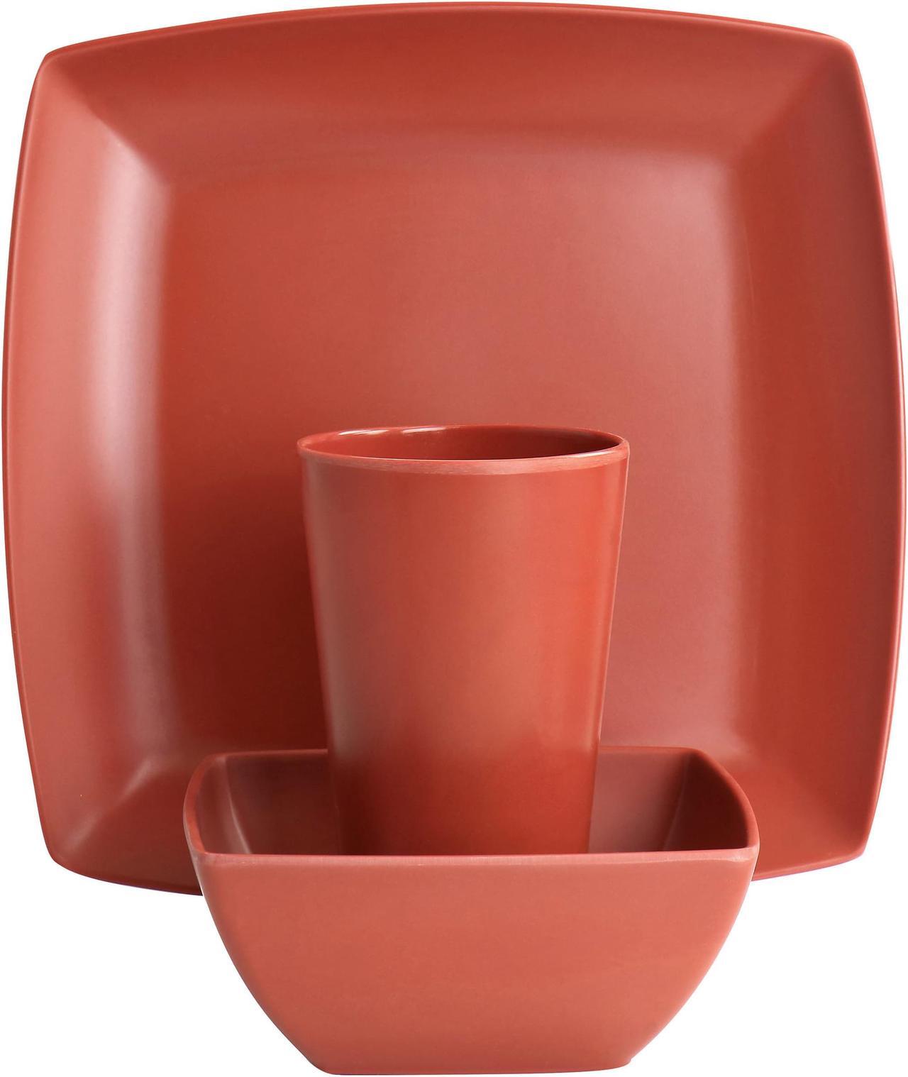 Alt view image 2 of 7 - Gibson Home Grayson Melamine 12 Piece Square Dinnerware Set in Orange