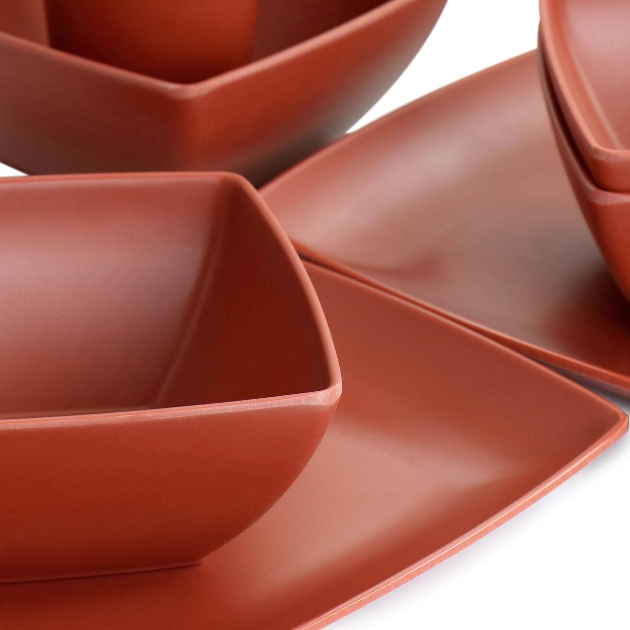 Alt view image 7 of 7 - Gibson Home Grayson Melamine 12 Piece Square Dinnerware Set in Orange