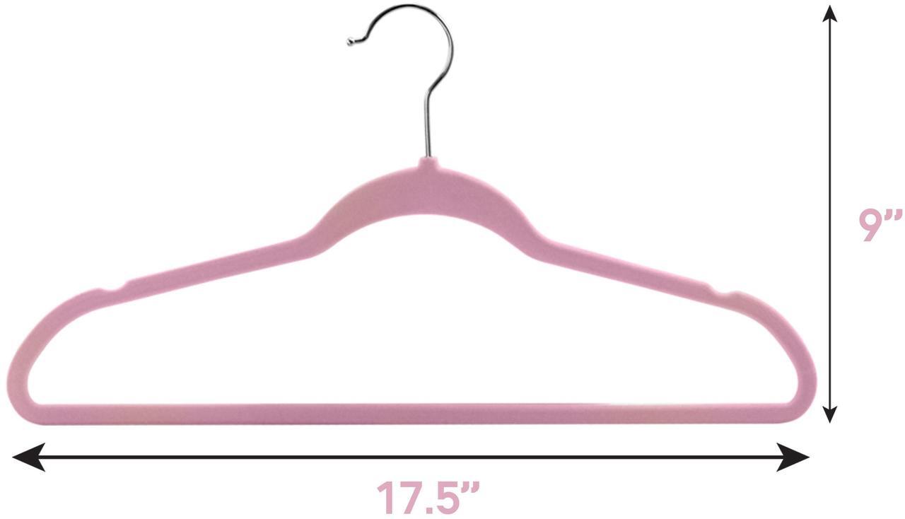 Alt view image 3 of 6 - 100 Piece Set of Velvet Slim Profile Heavy Duty Felt Hangers with Stainless Steel Swivel Hooks in Pink