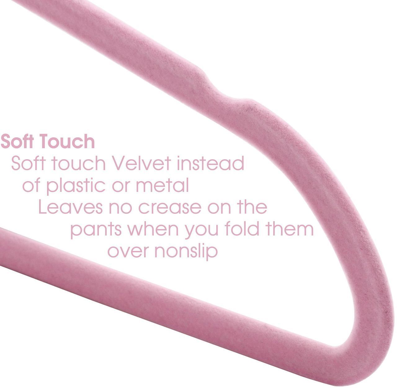 Alt view image 5 of 6 - 100 Piece Set of Velvet Slim Profile Heavy Duty Felt Hangers with Stainless Steel Swivel Hooks in Pink