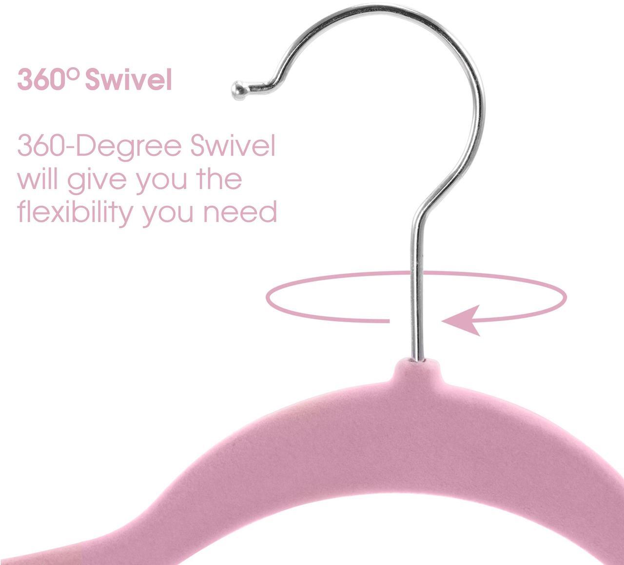 Alt view image 6 of 6 - 100 Piece Set of Velvet Slim Profile Heavy Duty Felt Hangers with Stainless Steel Swivel Hooks in Pink