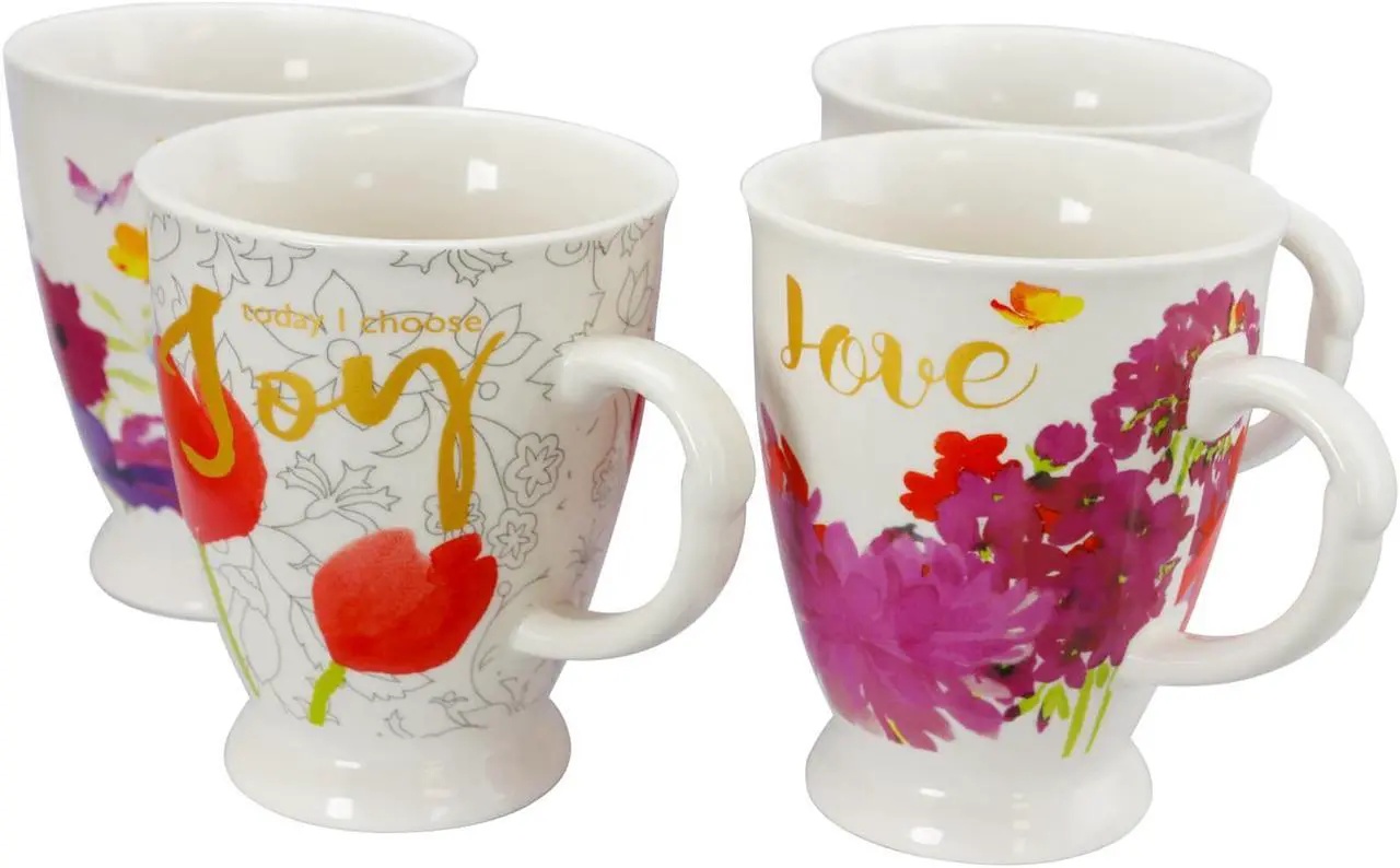 Main image of Gibson Bold Floral 17.4 oz Cup set of 4 Assorted Designs