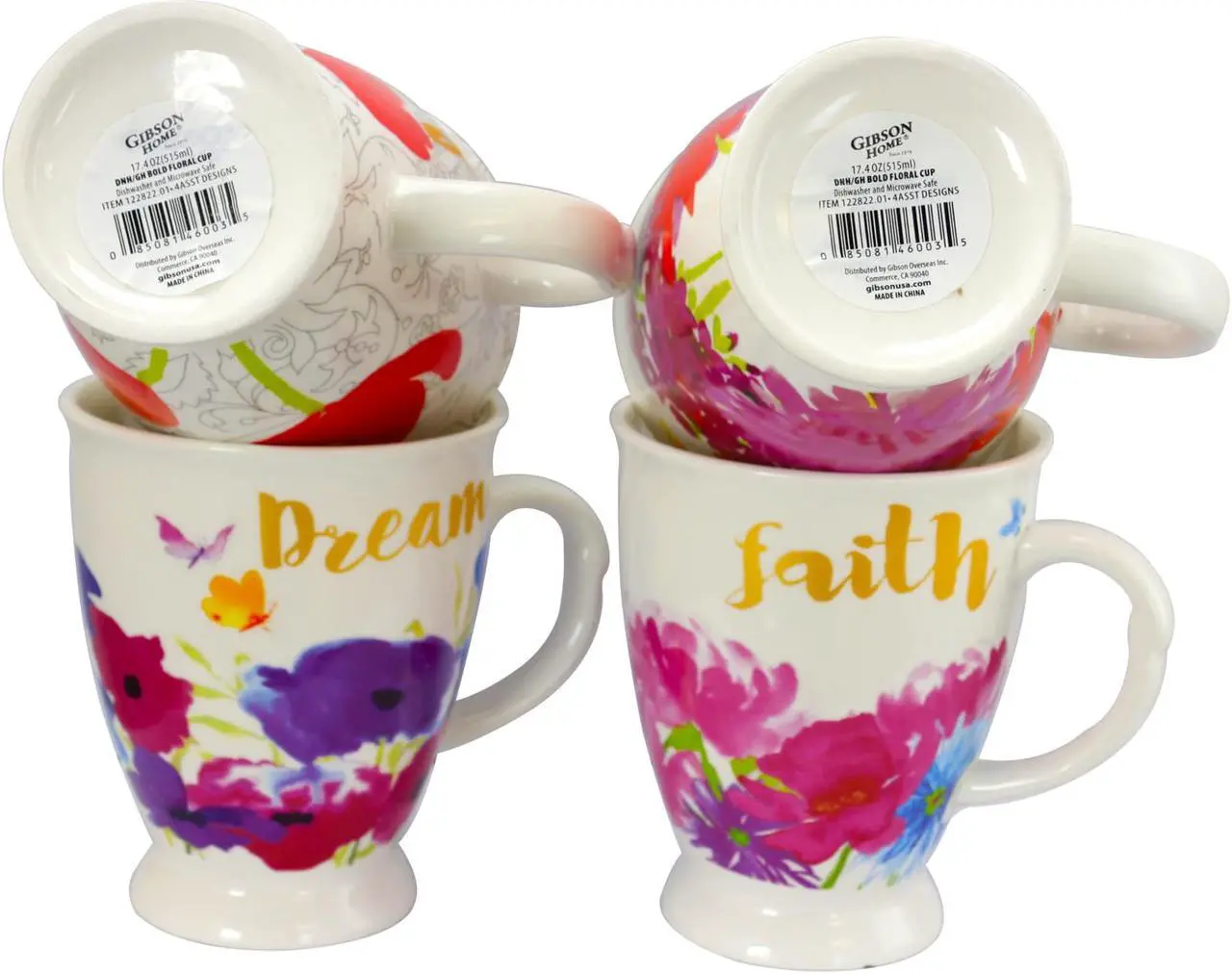 Alt view image 2 of 7 - Gibson Bold Floral 17.4 oz Cup set of 4 Assorted Designs